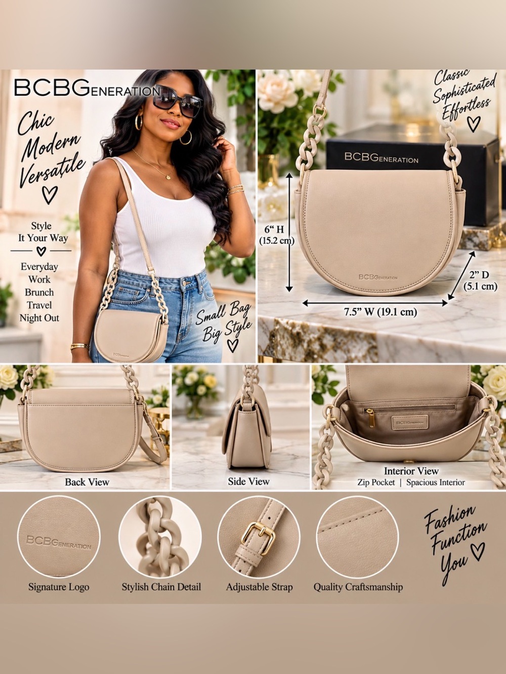 BCBGeneration Small Saddle Crossbody Bag - Beige Cream